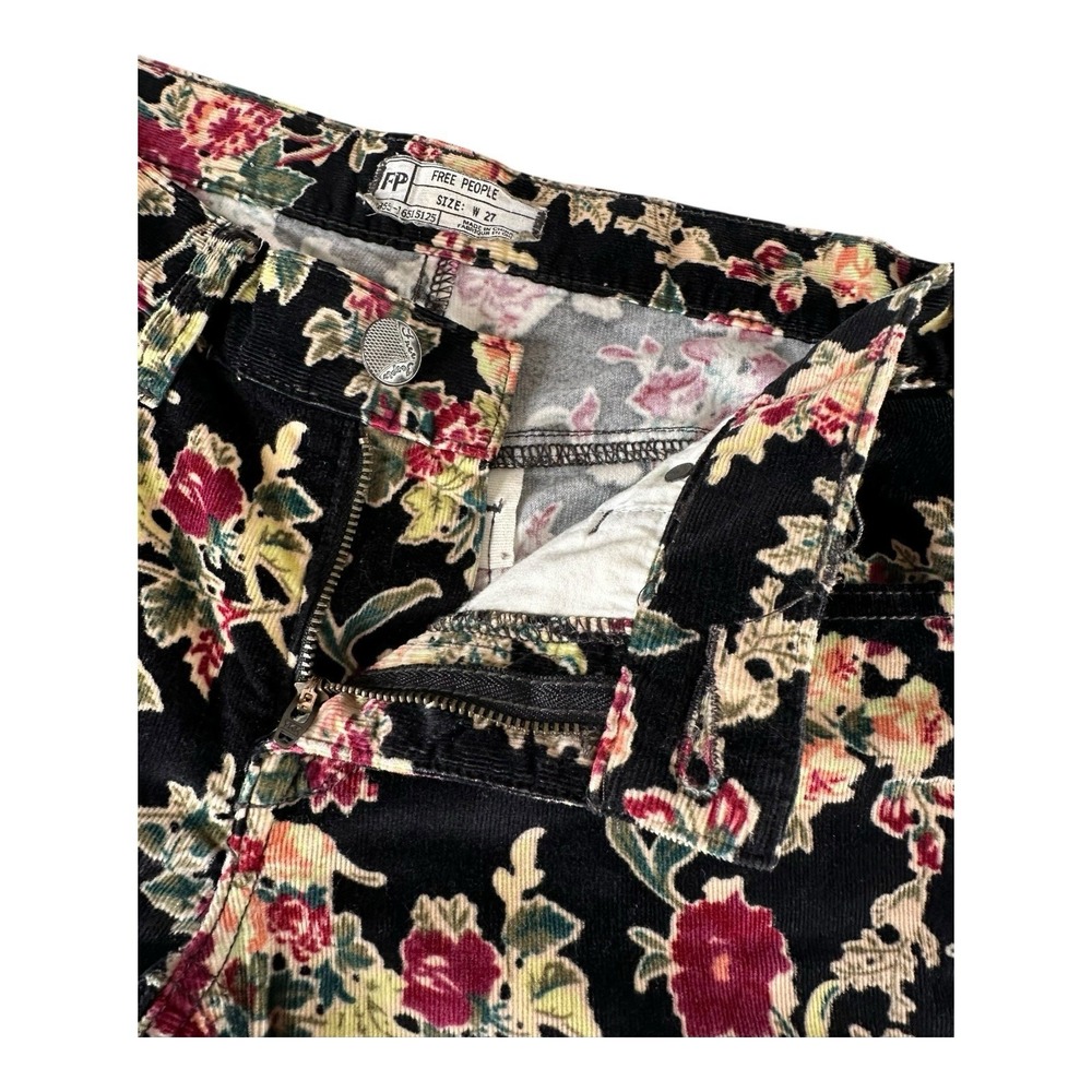 Free People Size‎ 27 Corduroy Black Floral Pants Jeans Slim Straight - Picture 3 of 16